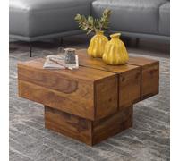 FineBuy Table d'Appoint Cube 44x44x30 cm Bois Massif Sheesham Marron