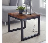 FineBuy Table d'appoint 45x45x40 cm Bois Massif Sheesham Métal | petit table de salon industriel, table en bois en bois véritable, bout de canapé fait main, chaque pièce est unique