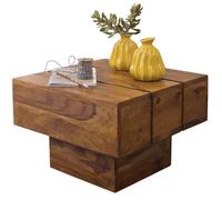FineBuy Table d'Appoint Cube 44x44x30 cm Bois Massif Sheesham Marron