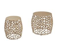 FineBuy Table d'Appoint Lot de 2 Aluminium Dorée, Tables Gigognes Rond | table basse lot avec structure branche, tables utilisables séparément ou ensemble, tables de salon fait main, métal