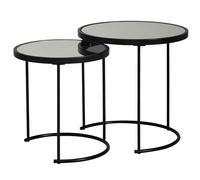 FineBuy Table d'Appoint Lot de 2 Ronde 50/42 cm Noire avec Miroir | tables gigognes effet miroir avec structure en métal, tables de salon utilisables séparément ou ensemble, tables basses