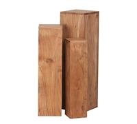 FineBuy Table d'Appoint Lot de 3 Bois Massif Acacia Beige, Table Colonne | tables gigognes comme porte-plantes et table à plantes en 3 hauteurs, bois véritable fait main, chaque lot est unique
