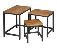 FineBuy Table d'Appoint Lot de 3 Bois Massif Sheesham Pieds Métal Marron | tables gigognes au mix de matériaux, tables basses en bois véritable en 3 tailles, tables d'appoint fait main, pièces uniques