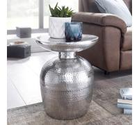 Table d'appoint en métal martelé gris FINEBUY - Design oriental - 36 5x46x36 5 cm