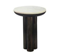 FineBuy Table d'appoint Métal avec Plateau en marbre Blanc 36cm Rond - Table d'appoint Design Aluminium - Table de Salon Pied Colonne - Table Basse Alu - Petite Table de Salon Faite Main