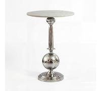FineBuy Table d'Appoint Ronde 40x40x57 cm Argentée, Plateau en Marbre Blanc