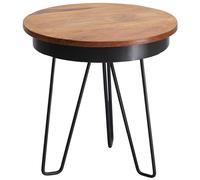 FineBuy Table d'Appoint Ronde 43x43x45 cm Bois Massif Sheesham Métal | petit table de salon industriel avec grand plateau, table basse en bois véritable, pièce unique faite main