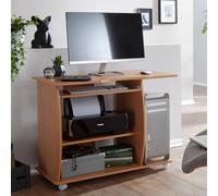 FineBuy Table de bureau 90x71x50cm Hêtre Table PC Table d'ordinateur avec roles