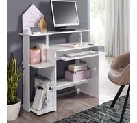 FineBuy Table d'Ordinateur 94x48,5x90,5 cm Blanche avec Tablette Clavier