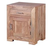 FineBuy Table de Chevet 50x40x60 cm Bois Massif Acacia, Tiroir et Porte | commode de chevet pour lit boxspring avec poignées en métal, table de nuit en bois véritable, pièce unique faite main