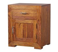 FineBuy Table de Chevet 50x40x60 cm Bois Massif Sheesham, Tiroir et Porte | commode de chevet pour lit boxspring avec poignées en métal, table de nuit en bois véritable, pièce unique faite main