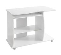 FineBuy Table d'Ordinateur 90x50x71 cm Blanche à roulettes Tablette Clavier | bureau sur blocables roulettes pour petits espaces, table PC avec étagère imprimante et compartiment pour l'ordinateur