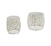FineBuy Table d'Appoint Lot de 2 Aluminium Argentée, Tables Gigognes Rond