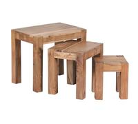 FineBuy Tables Ensemble Trois Pièces en Acacia 50 x 45 x 36 cm - Tables de Salon et d'Appoint - Style Maison de Campagne