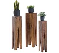 FineBuy Table d'Appoint Lot de 3 Bois Massif Sheesham, Table Colonne | tables gigognes comme porte-plantes et table à plantes en 3 hauteurs, bois véritable fait main, chaque lot est unique