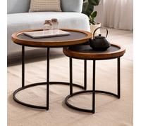 FineBuy Table Basse Lot de 2 Bois Massif Manguier Effet Pierre Marron