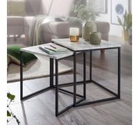 FineBuy Tables Gigognes Carré 40 x 42,5 x 40 cm 2 Pièces Blanc Noir Table Fleurs