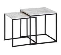 FineBuy Tables Gigognes Carré 40 x 42,5 x 40 cm Ensemble Deux Pièces Aspect Marbre Blanc | Table Basse Conception Moderne | Table De Salon avec Cadre en Métal Noir | Table Fleurs MDF Acier Petit
