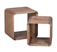 FineBuy Tables Gigognes Lot de 2 43x36x43 cm Bois Massif Acacia Marron | tables basses aussi comme étagère cube utilisable, tables d'appoint en bois véritable, fait main, chaque lot est unique