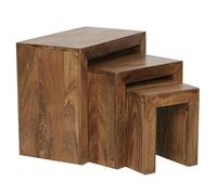 FineBuy Tables Gigognes Lot de 3 Bois Massif Sheesham Marron, Table Basse | tables d'appoint au style campagne en 3 tailles, tables de salon en bois véritable, fait main, pièces uniques