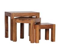 FineBuy Tables Gigognes Lot de 3 Sheesham Massif Marron, Table d'appoint | tables de salon au style campagne, tables basses en bois véritable en 3 tailles, fait main, chaque lot est unique