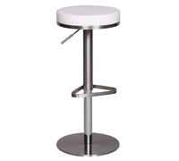 FineBuy Tabouret de Bar Inox Blanc, Réglable en Hauteur 57-82 cm | chaise de bar pivotant à 360° avec socle, tabouret de comptoir rembourré, tabouret bistrot pour cuisine et comptoir