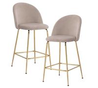 FineBuy Tabouret de Bar Lot de 2 Velours Beige avec Dossier, Pieds Dorés | tabouret de cuisine scandinave piètement métal, tabouret de comptoir jusqu'à 110 kg, chaise de bar rembourrée repose-pieds