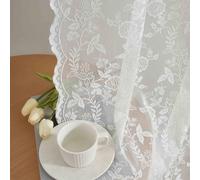 FINECITY Lot de 2 Rideaux en Dentelle Transparente avec Passe-Tringle pour fenêtre de Cuisine, Motif Floral et Feuilles rustiques, 106,7 x 114,3 cm, Ivoire