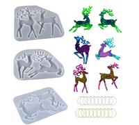 FineInno 3pcs Moules Résine Noël, Forme de Renne, Moules Silicone avec 20 Chaînes, Moules Christmas Résine Epoxy pour Décoration de Sapin de Noël (Moules Noël)