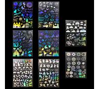 FineInno 8 Feuilles Fournitures Résine Autocollants Holographiques Transparents Autocollants pour Métiers en Résine Coloré Laser pour DIY Scrapbook (Laser Sticker)