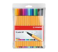 Fineliner - STABILO - Point 88 - Étui plastique de 15 pièces - Largeur de tracé 0,4 mm - Pointe renforcée en métal