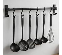 FINELYCR Patère de cuisine 40 cm, barre de suspension en aluminium pour ustensiles de cuisine avec crochets mobiles, rail de cuisine multifonction, noir, pour cuisine, salle de bain et couloir