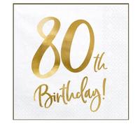 finemark - Lot de 20 serviettes de table d'anniversaire 80 ans - 3 couches - 33 x 33 cm - Décoration de table d'anniversaire 80 ans - Blanc doré