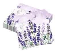 finemark Lot de 40 serviettes en papier Motif bouquets de lavande et lavande Décoration de table pour le printemps, l'anniversaire