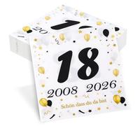 finemark Lot de 50 serviettes de table pour 18ème anniversaire en Seutgjie 18 ans, décoration de table 2008-2026, noires et dorées
