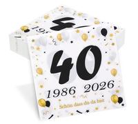 finemark Lot de 50 serviettes de table pour 40e anniversaire Seutgjie 40 ans Décoration de table 1986-2026 Noir doré