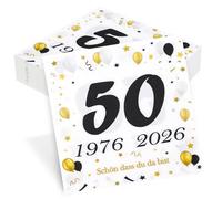 finemark Lot de 50 serviettes de table pour 50e anniversaire en Seutgjie 50 ans, décoration de table 1976-2026, noires et dorées
