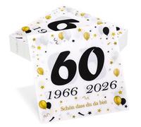 finemark Lot de 50 serviettes de table pour 60e anniversaire en Seutgjie 60 ans, décoration de table en noir et doré en 1966-2026, noir et doré