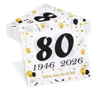 finemark Lot de 50 serviettes de table pour 80e anniversaire Seutgjie 80 ans Décoration de table 1946-2026 Noir doré