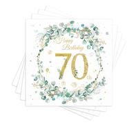 finemark Lot de 60 serviettes en papier jetables pour 70e anniversaire Motif eucalyptus vert menthe