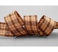 finemark Ruban décoratif, à carreaux, 20 m x 40 mm, en marron et cuivre (149), avec bord en fil de métal et lurex doré, tartan, brillant, adapté pour les nœuds, convient à l'hiver, Noël