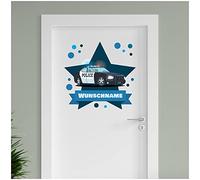 Finest Folia autocollant personnalisé pour porte et sticker mural pour chambre d'enfant pour fille et garçon avec nom et texte souhaité Étiquette de porte (02 voiture de police)