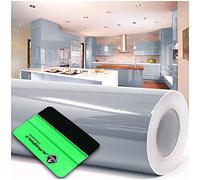 Finest Folia Film adhésif brillant ou mat pour meubles de cuisine ou salle de bains (072 gris clair, brillant) 10 m x 63 cm