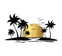 Finest Folia KX102 - Lot d'autocollants pour voiture - Motif plage avec soleil - 102,5 x 56 cm - Pour voiture, caravane, bus, camping-car - Résistant aux intempéries - Soleil doré, plage noir