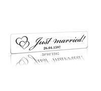 Finest Folia Plaque d'immatriculation de mariage personnalisée - autocollant avec noms & date - décoration voiture mariage, couple marié (13 Just married (cœur), Film autocollant)
