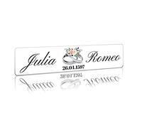 Finest Folia Plaque d'immatriculation de Mariage personnalisée - Autocollant avec Noms & Date - décoration Voiture Mariage, Couple marié (02 Alliances en Argent, Insert en Plastique)