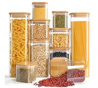 FINEW Lot de 10 boîtes de conservation en verre avec couvercle hermétiques - 2500 ml/1500 ml/750 ml/350 ml - Grand récipient en verre - Pour spaghetti, céréales, farine, épices