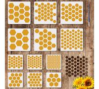 FINGERINSPIRE 12 Pcs Pochoir de Peinture Nid D'Abeille Hexagonal Avec Pinceau 2 Tailles 20/30cm Pochoir de Dessin Nid D'Abeille 12 Styles Carré Pochoir de Décoration DIY pour Bois Mur Tissu Meubles