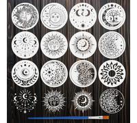 FINGERINSPIRE 12Pcs Pochoir Soleil et Lune Avec Pinceau Pochoir Rond Réutilisable en Forme D'Arbre de Vie 200x200mm 12 Styles pour Décor de Plantes Plastique pour Travaux Manuels Murs Bois Meubles