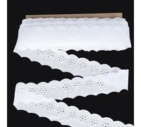 FINGERINSPIRE 14.6m Bordure en Dentelle de Polyester 45mm Large Bordure en Dentelle à Œillets Blanche Broderie Fleur Ruban de Dentelle Bord Ondulé Bordure en Dentelle à Œillets pour DIY Vêtements